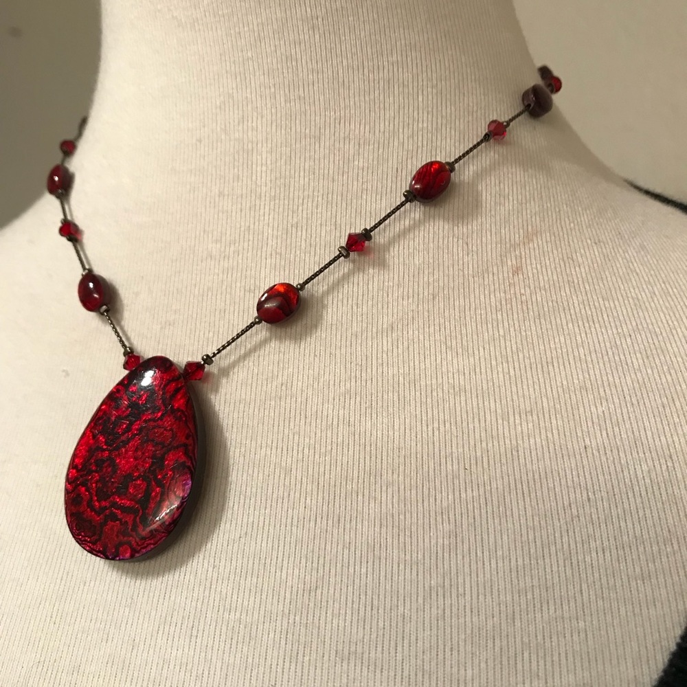 Red Teardrop Pendant Necklace - Designer Woman's Jewelry